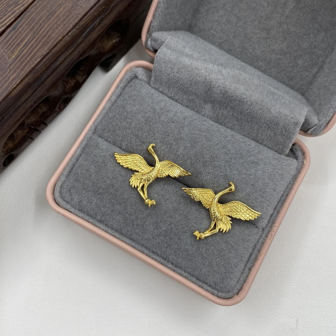 铜合金仿珍珠耳饰 立体仙鹤耳钉耳坠耳饰  E118