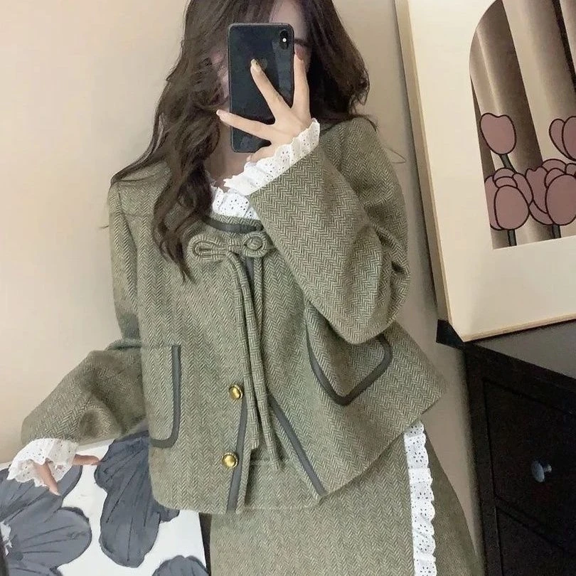 法式香风套装原创设计师女装新款气质外套复古上衣半身裙两件套