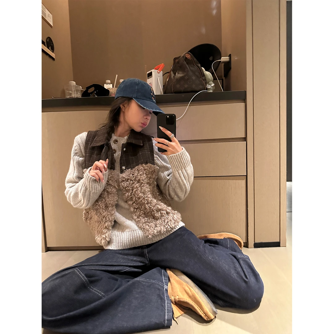 DYANGJUN【浪漫可露丽】冬季新款复古羊羔绒拼接马甲