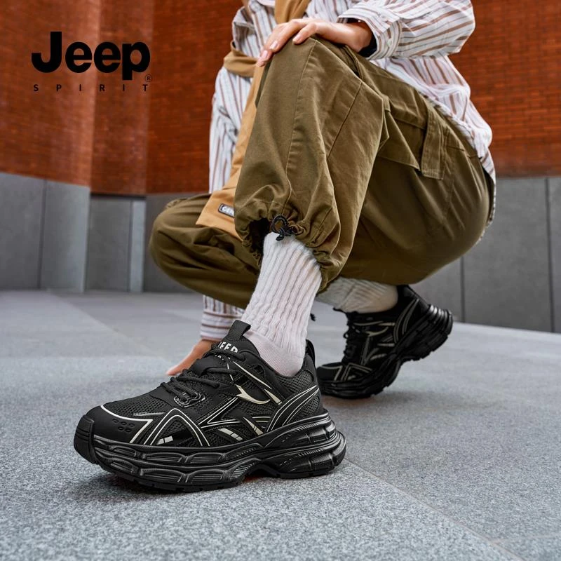 JEEPSPIRIT2025爆款复古百搭跑步鞋ins增高厚底老爹鞋休闲运动鞋