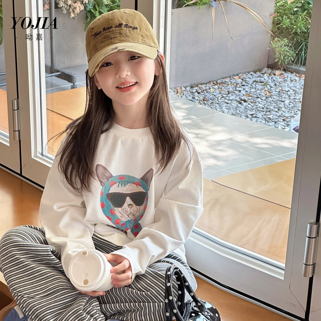 女童长袖T恤2025新款中大童女孩秋季儿童休闲上衣卡通百搭打底衫t