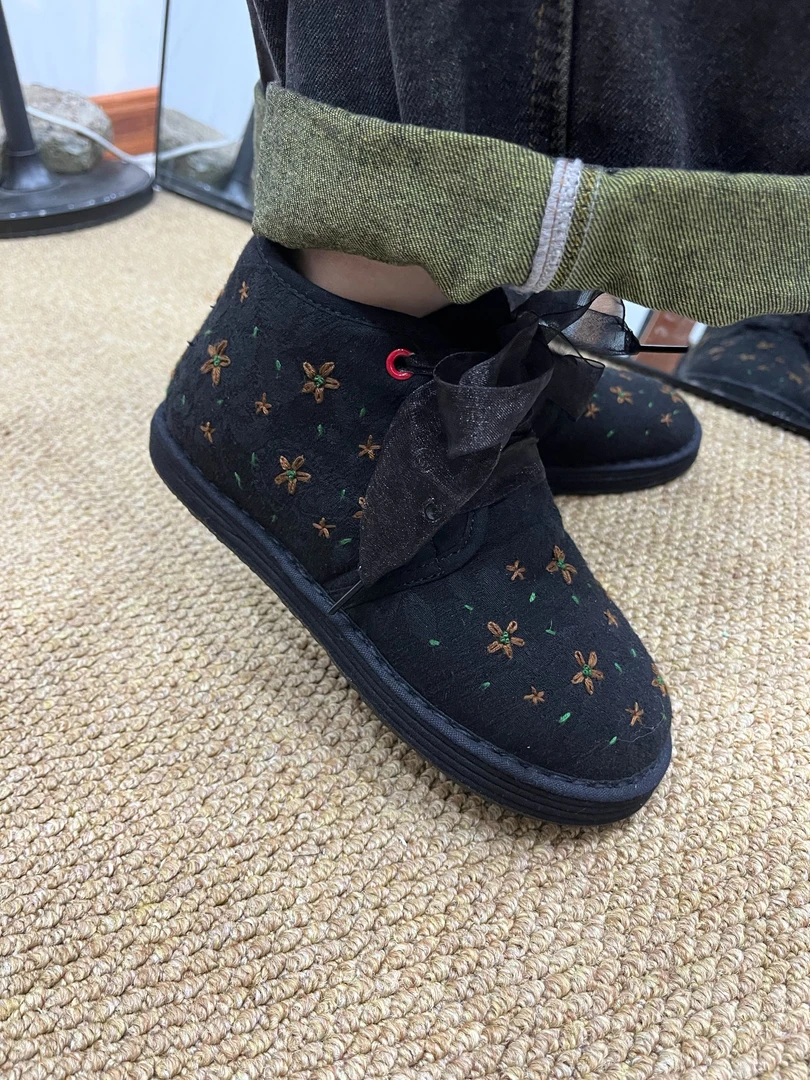 河豚家飘带满天星纯手工刺绣千层底棉花棉鞋冬季女款布鞋