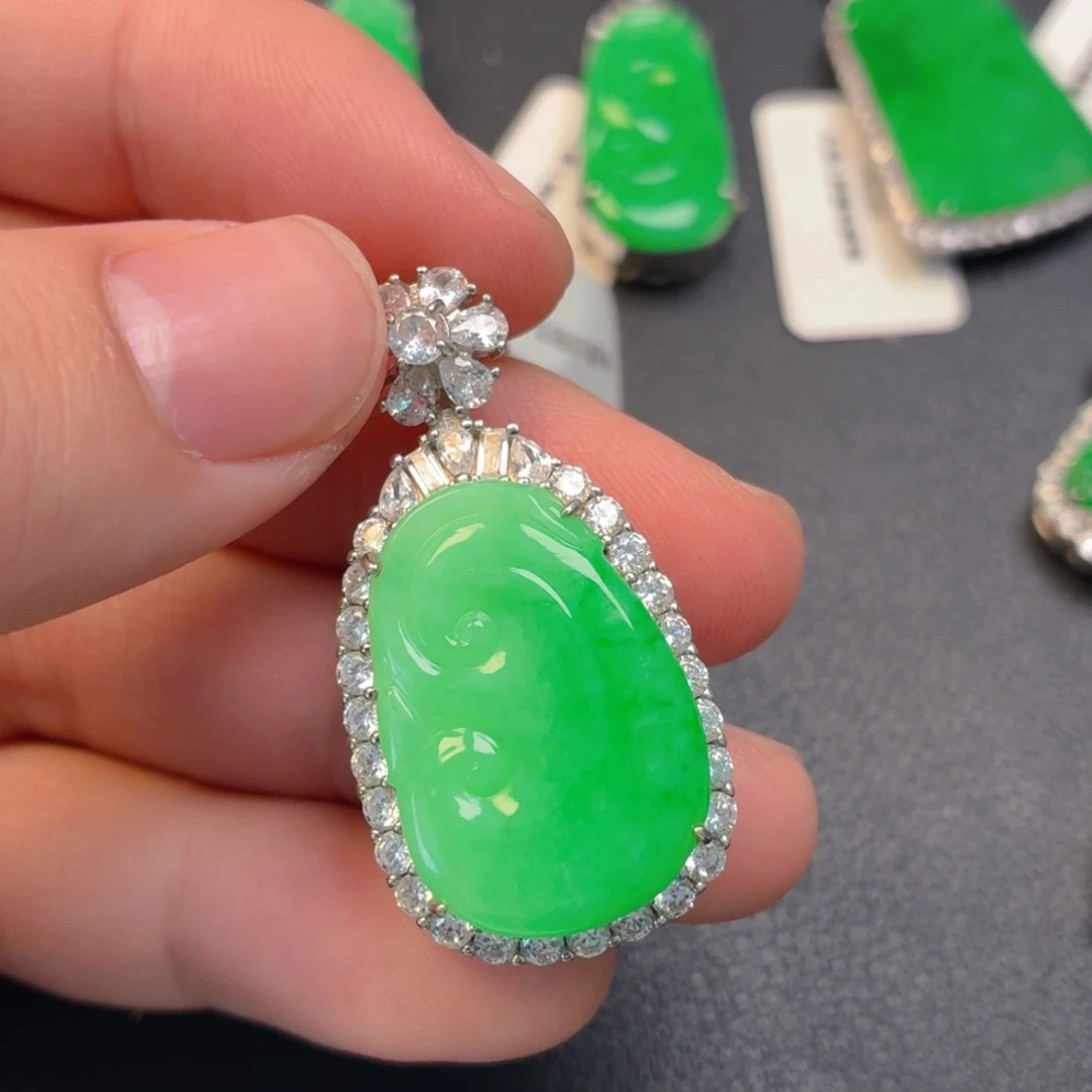 翡翠银S925镶嵌吊坠(不含链)