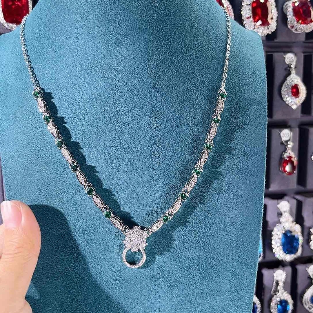 颈饰银S925镶嵌祖母绿万能链