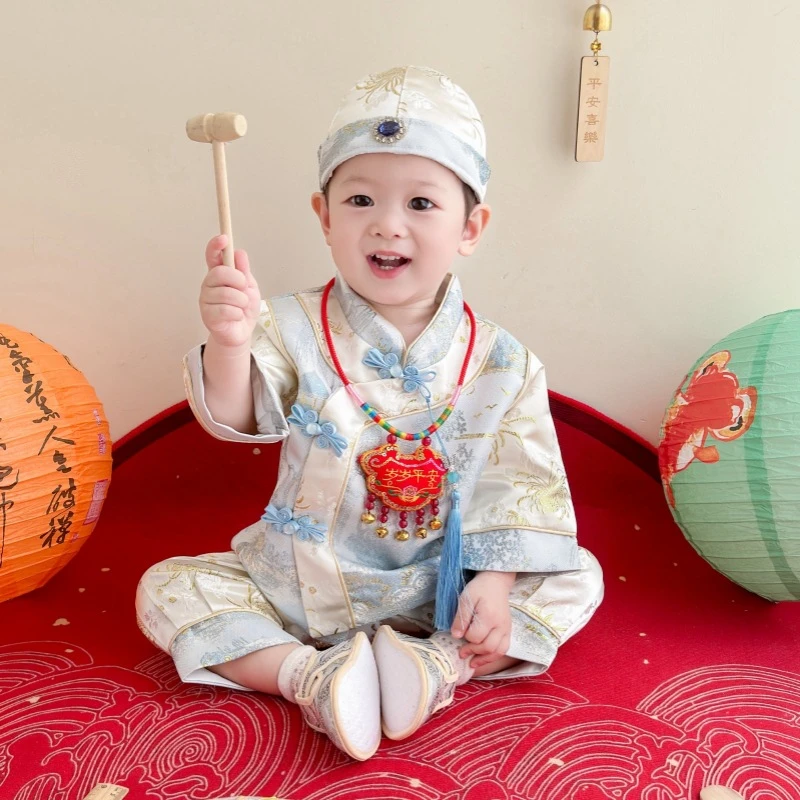 【福利新款】A类唐装宝宝周岁抓周冠衣中式生日百天周岁宴礼服婴儿