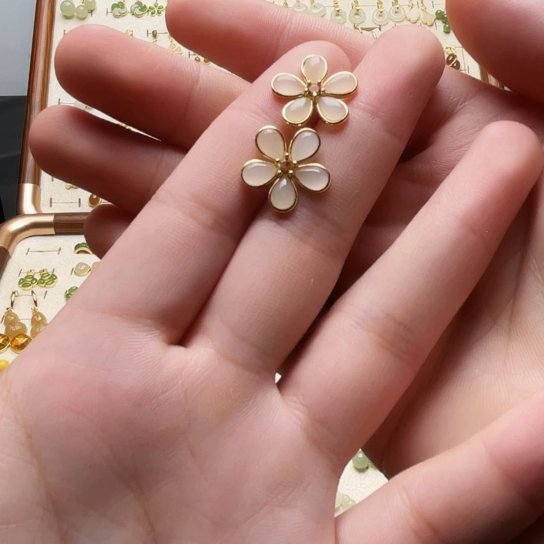 银S925镶嵌和田玉耳饰