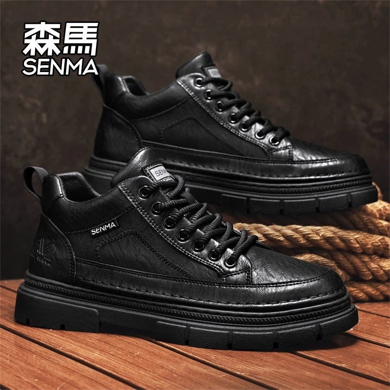 森马男鞋2025新款冬季厚底平跟户外休闲鞋轻便皮鞋日常男士工装鞋