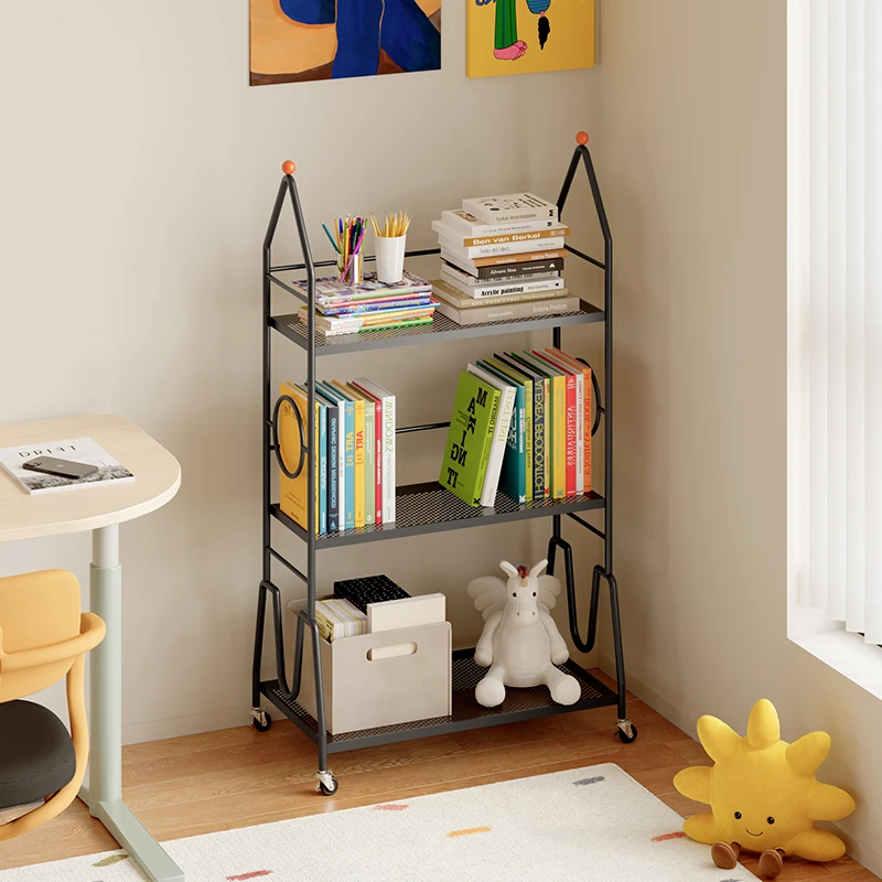 可移动落地儿童书架创意铁艺家用置物架简易多层绘本架收纳储物架