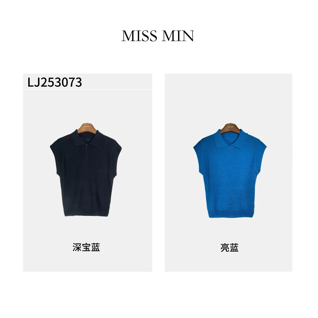 MISS MIN LJ253073洋气衣服女气质休闲纯色polov领拉链上衣针织衫