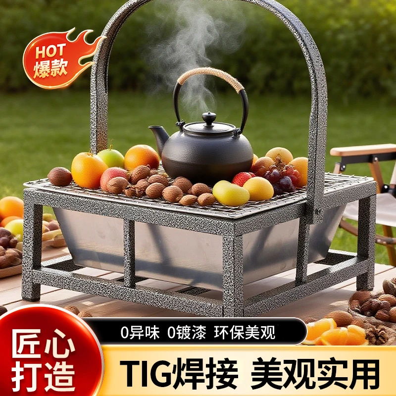 2025新品加厚移动围炉煮茶家用户外露营烧烤炉取暖火盆木炭烤火炉