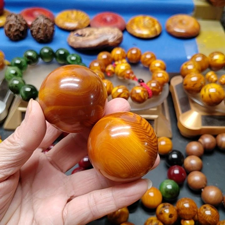 松木忘*琥珀木手把件黄油手球4.5尺寸