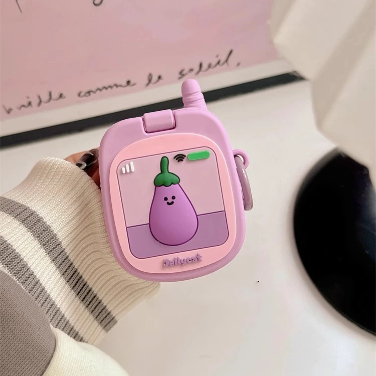 创意茄子镜子大哥大AirPodsPro2蓝牙耳机套适用AirPods4代苹果3代