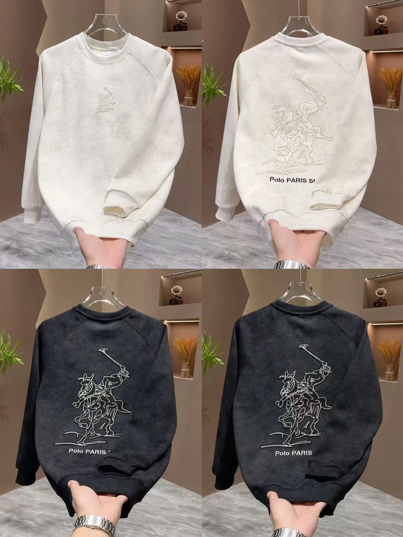 “AW”2025秋季新品.“奢感.战马”刺绣圆领卫衣扎染水洗长袖O-6816