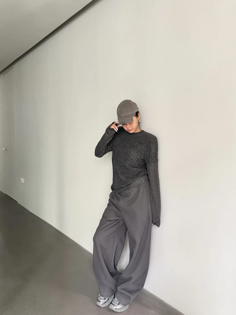 KIOKWANG//经典百搭拼接条纹垫肩打底上衣纯色保暖质感