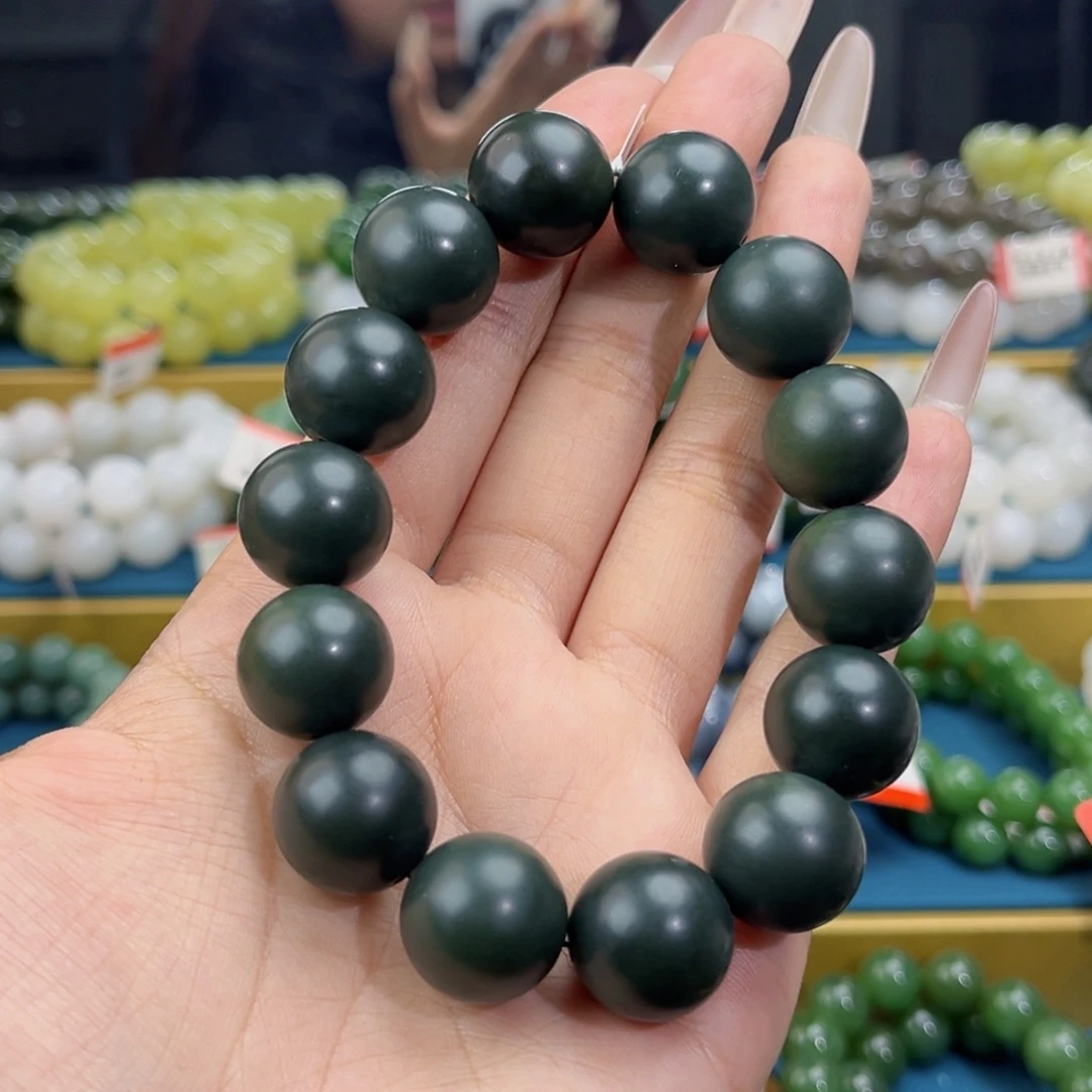 盘***长和田玉未镶嵌手链天然和田玉新疆沙枣青手串16