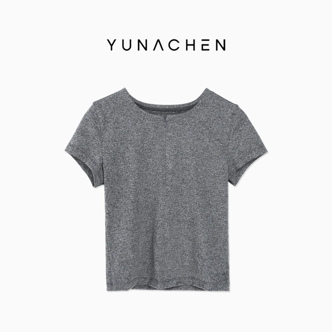 菠萝宝宝yuna【美莎妮】半拉链紧身显瘦亲肤吸湿排汗气质短袖T恤YF7