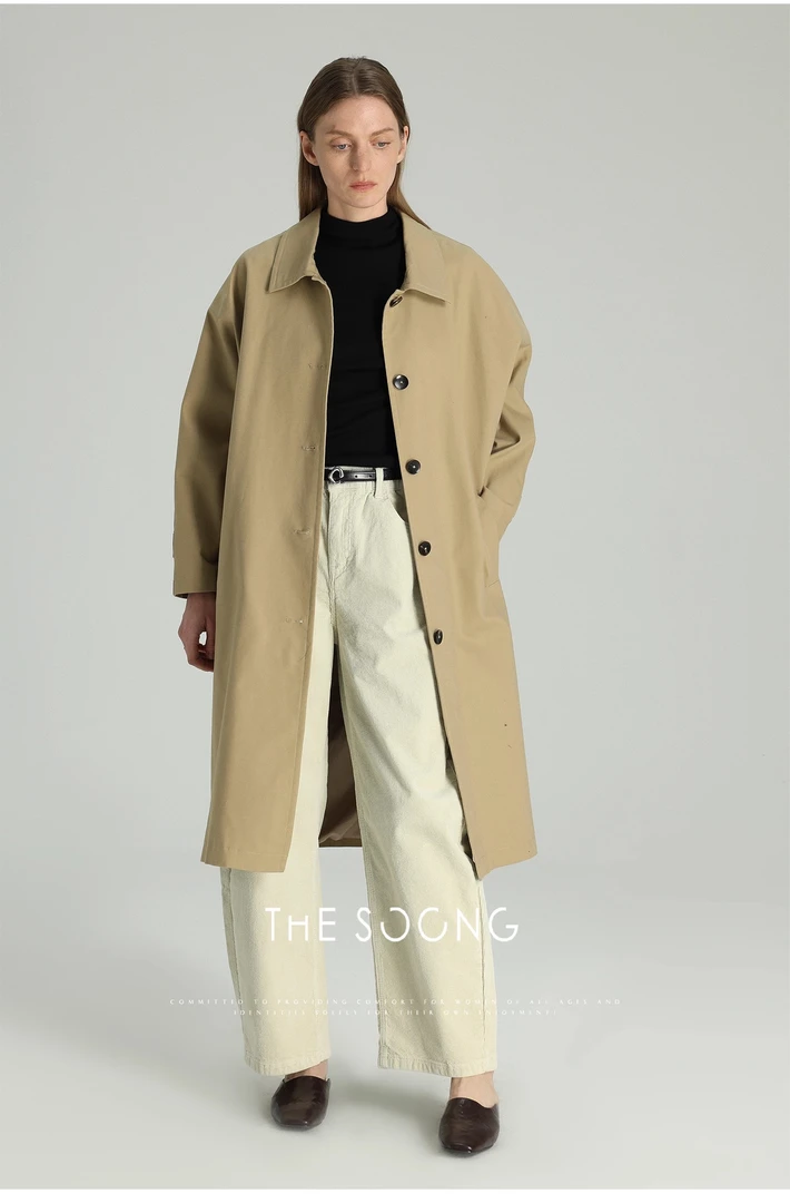 THESOONG|极简加厚小连肩卡其长款风衣外套HBWT5251