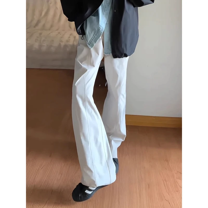 美式斜切软壳冲锋裤男款cleanfit米白工装裤子显高显腿长微喇叭裤