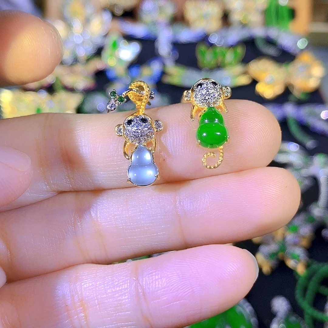 吊坠(不含链)银S925镶嵌翡翠