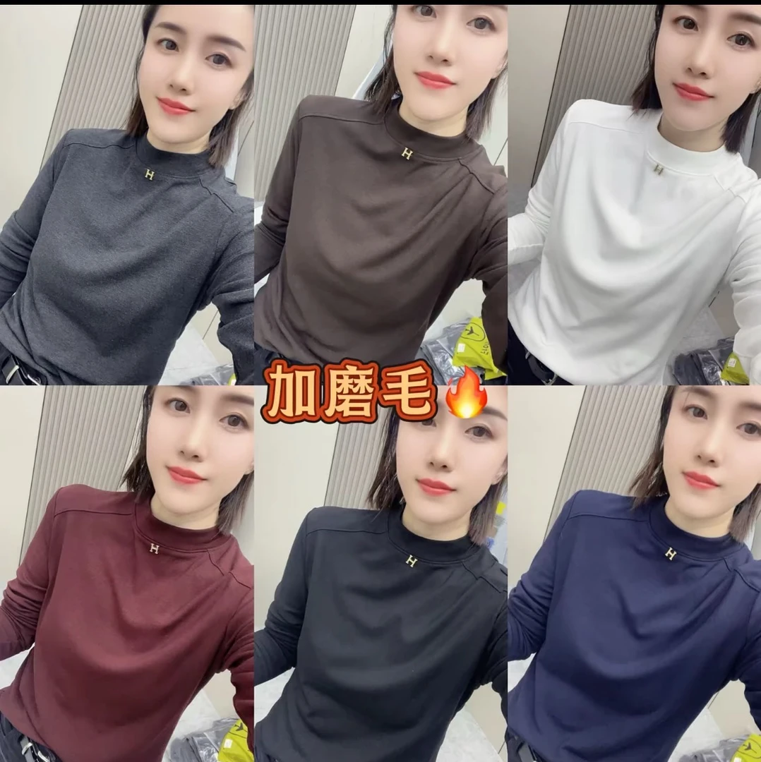 2025新款纯色长袖常规针织加绒保暖加厚半高领抗皱中领显瘦打底衫