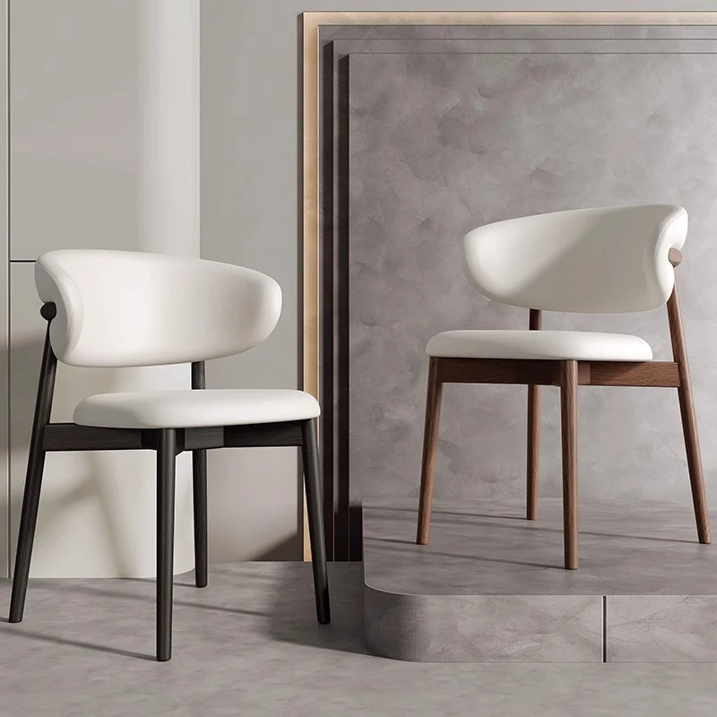 法式中古风实木餐椅2024年新款意式极简美式复古奶油色橡木椅子