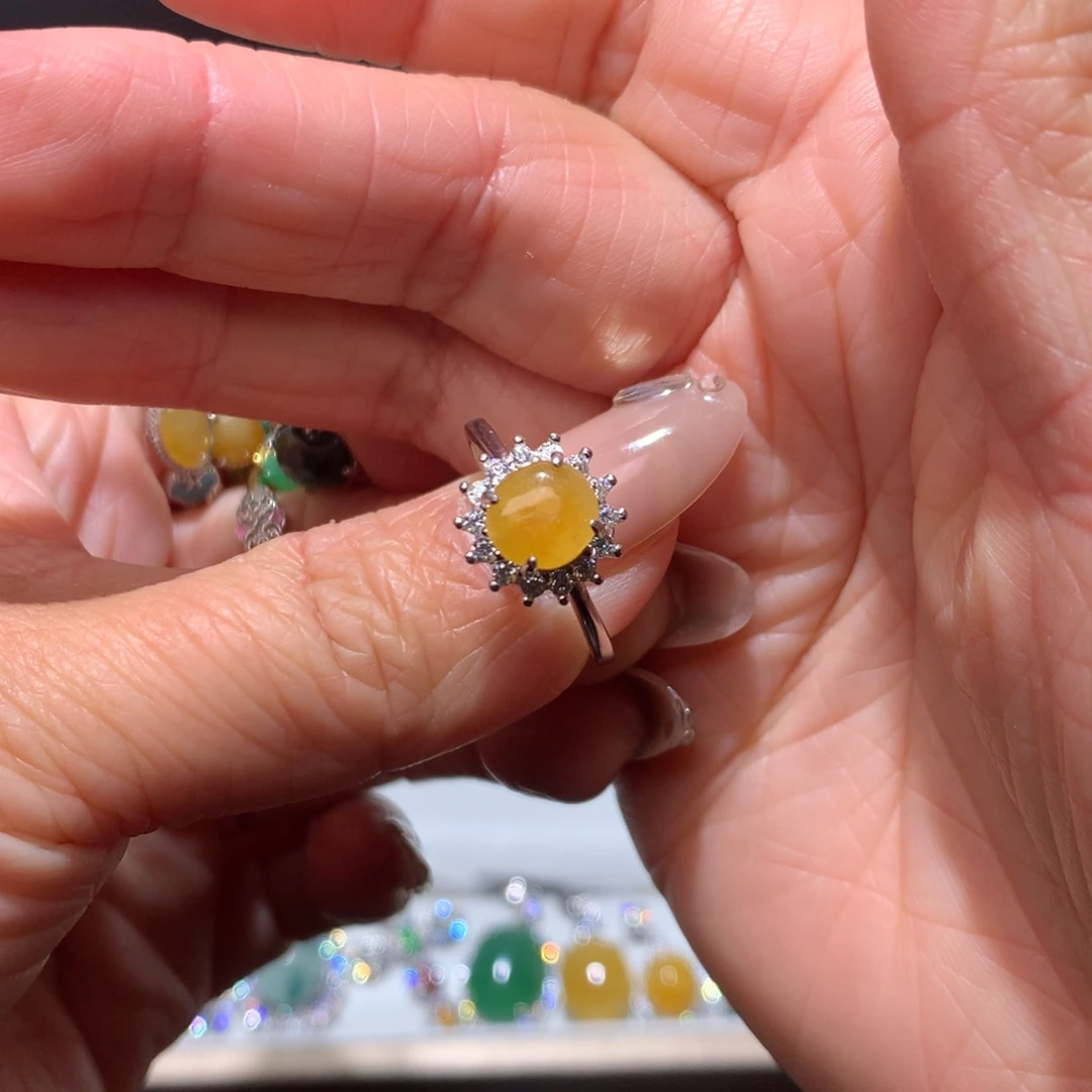 翡翠耳饰银S925镶嵌戒指