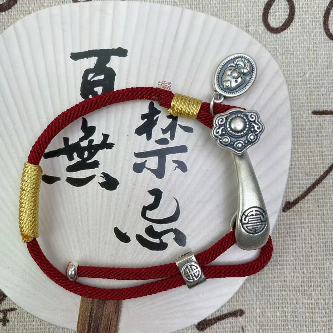 足银手链 足银巳巳如意平安财蛇手链手编银饰手绳 本命蛇年饰品