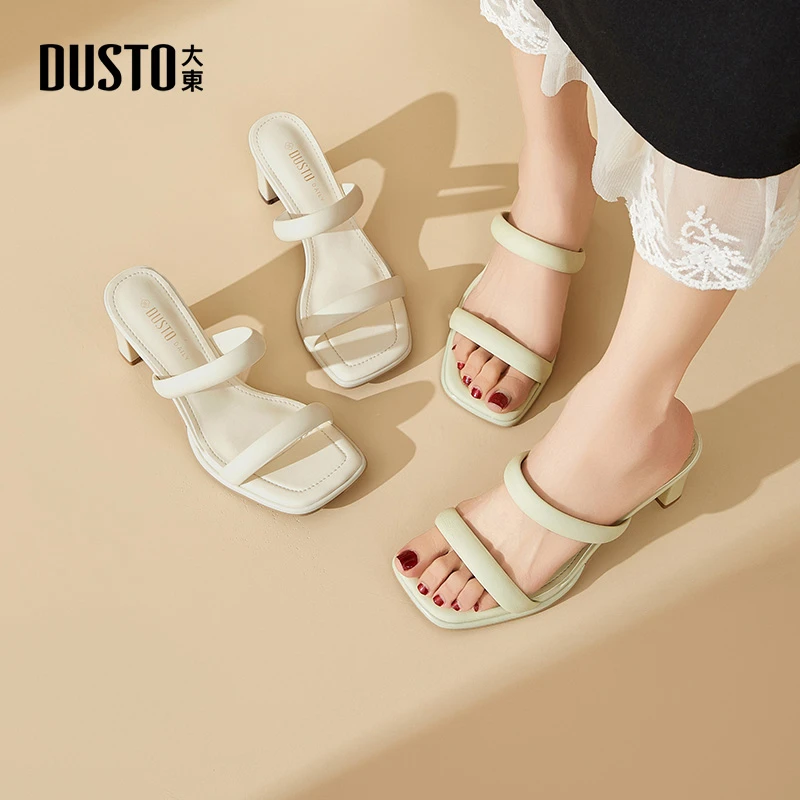 大东简约高跟凉鞋女夏外穿2025新款简约时尚纯色方头高跟凉拖0113