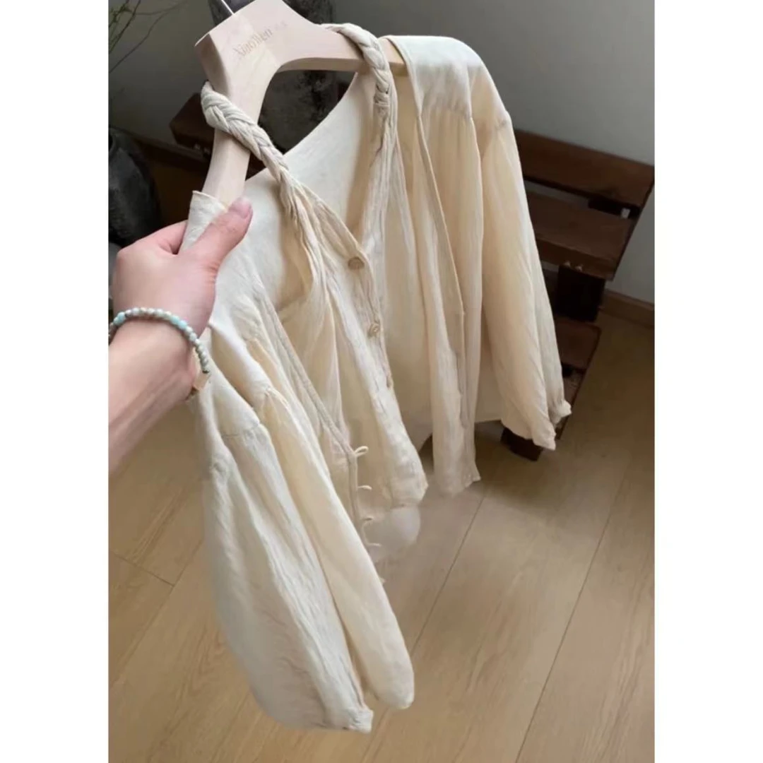 小文姐 W1306-夏季时尚休闲假两件上衣长袖衬衫女宽松显瘦上衣