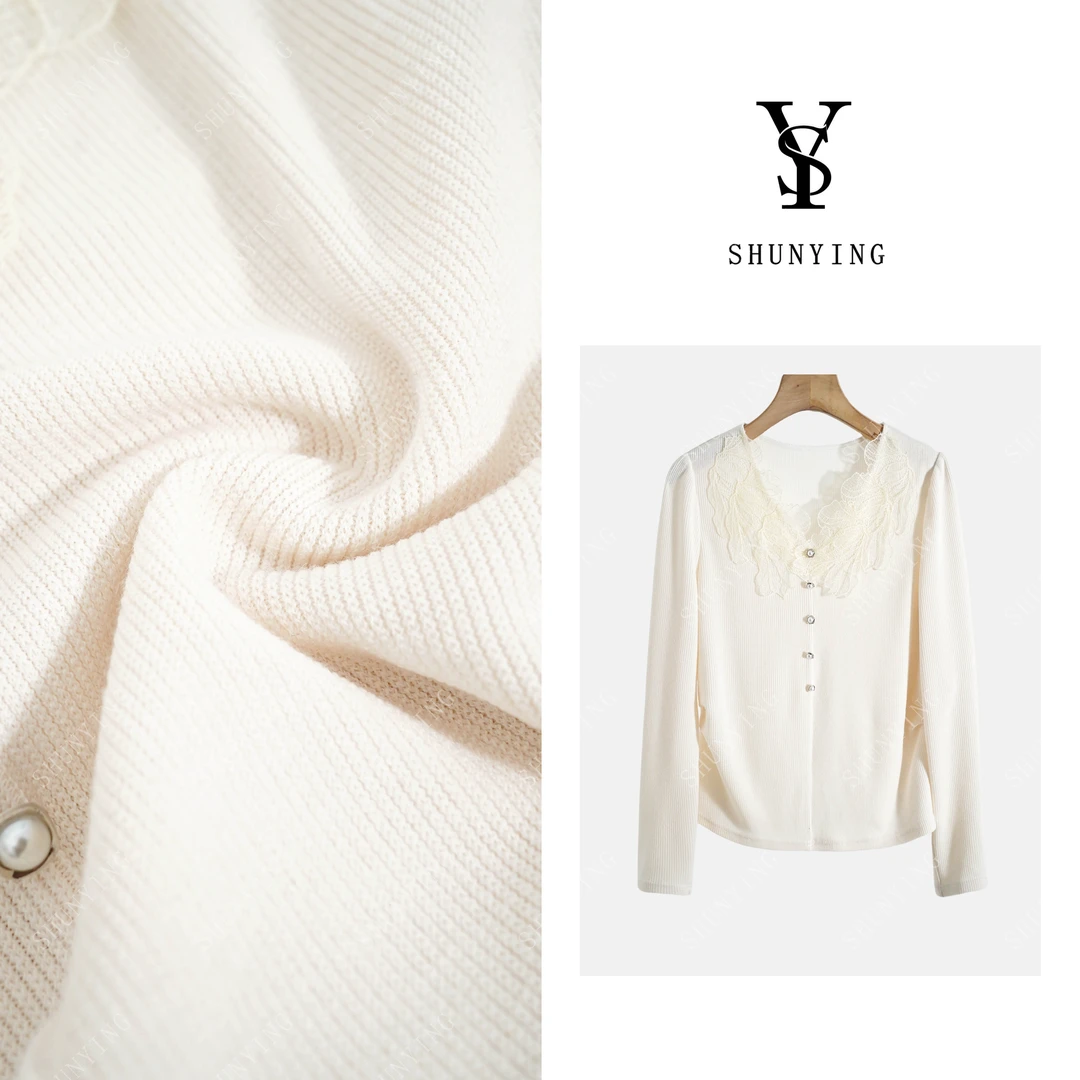 【仟娜】舒适又优雅~设计感V领修身拼接时尚打底衫SY71DDS991