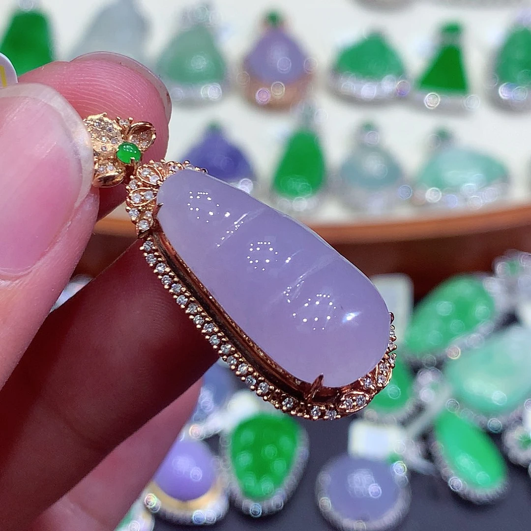 翡翠18K金镶嵌吊坠(不含链)