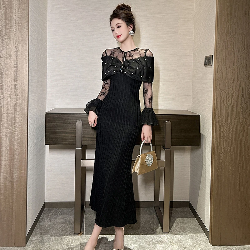 连衣裙气质长袖黑色法式长款名媛显瘦气质长袖黑色法式长款 51130