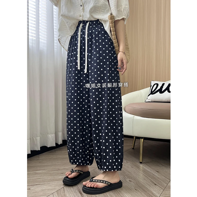 【夏日波点裤】复古休闲宽松显瘦印花波点裤女日系直筒哈伦裤夏薄