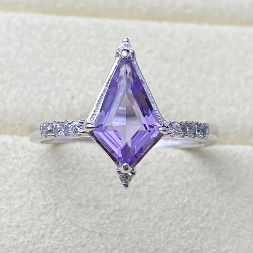 菱形天然紫水晶戒指s925银主石7*11mm高级轻奢创意个性时尚百搭Y2
