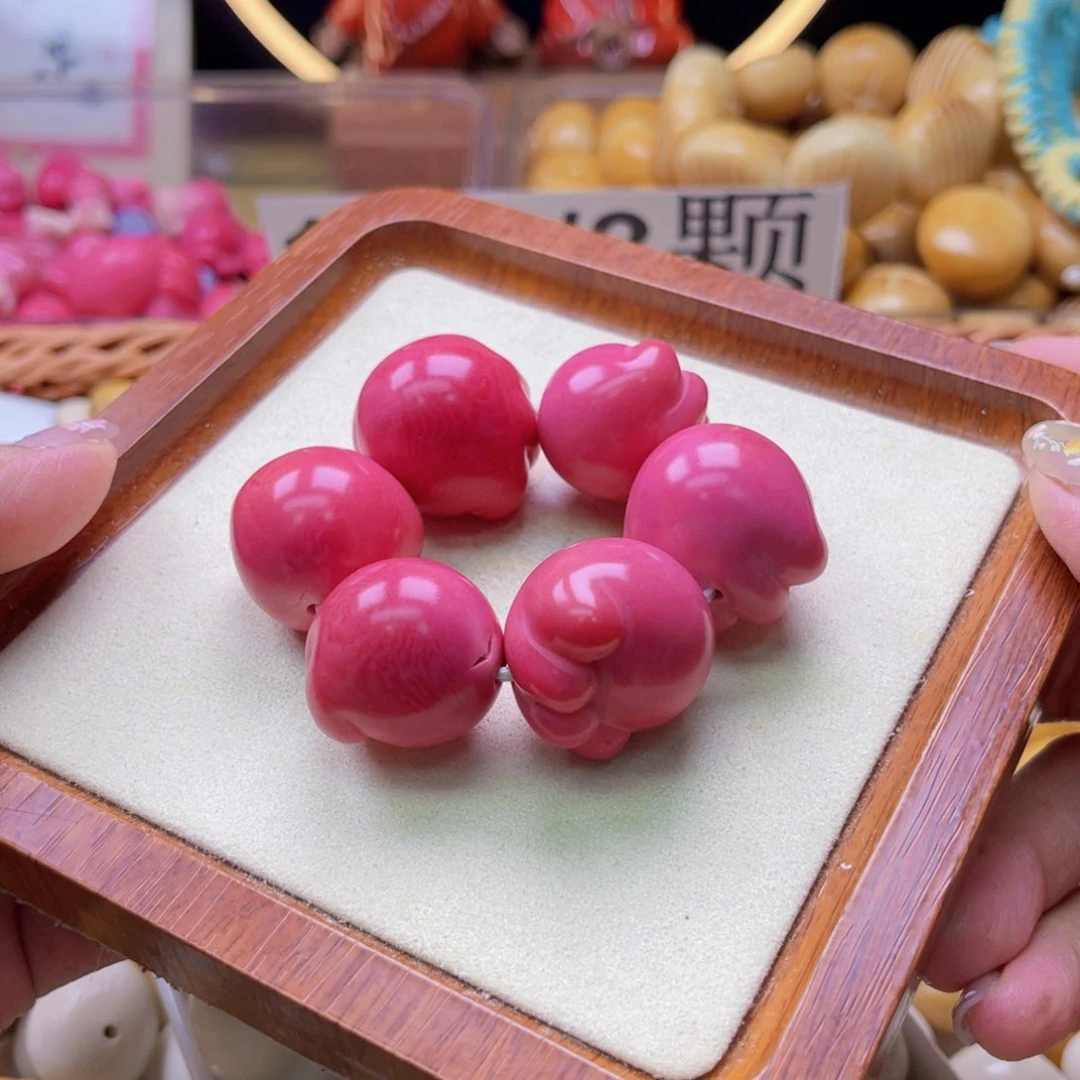 吊坠白玉菩提B25mm/6颗象牙果粉色猫爪手捻