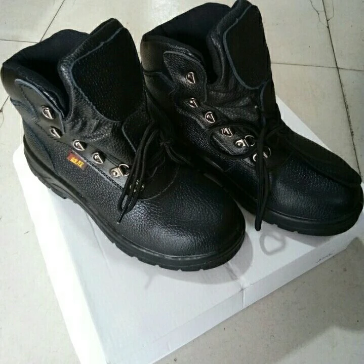 益欣高帮男士透气防砸牛皮钢包头轻便耐磨高帮劳保工作鞋黑色靴子