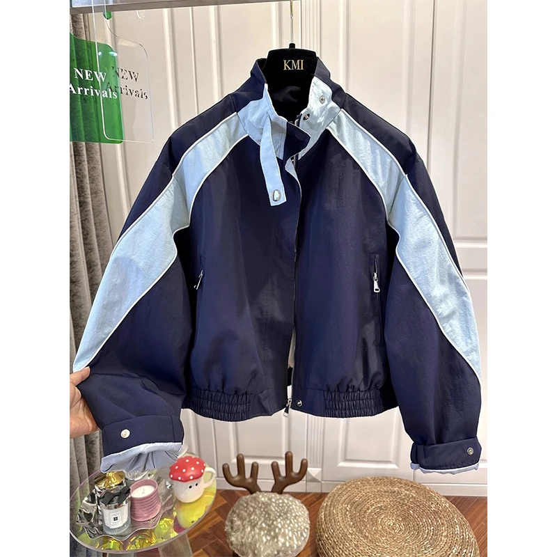 超好看独特设计撞色棒球服短外套女春季款新款冲锋衣时尚宽松夹克