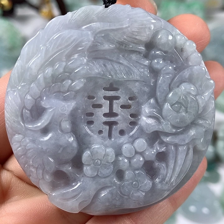 翡翠未镶嵌颈饰山水双喜临门两面工艺福利