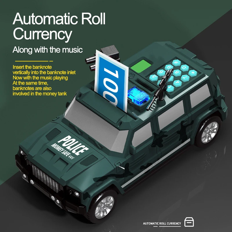 新款只进不出大容量存钱运钞车 创意储蓄自动卷钱密码指纹 儿童罐
