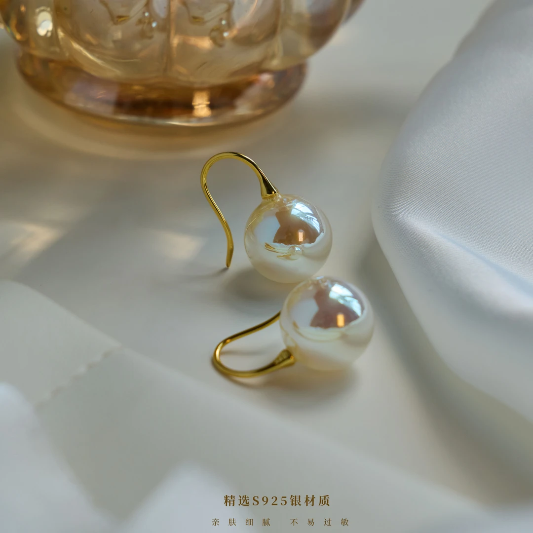 丽沁 925银耳饰 炫彩极光小灯泡白透樱花粉耳钩甜美百搭气质耳环