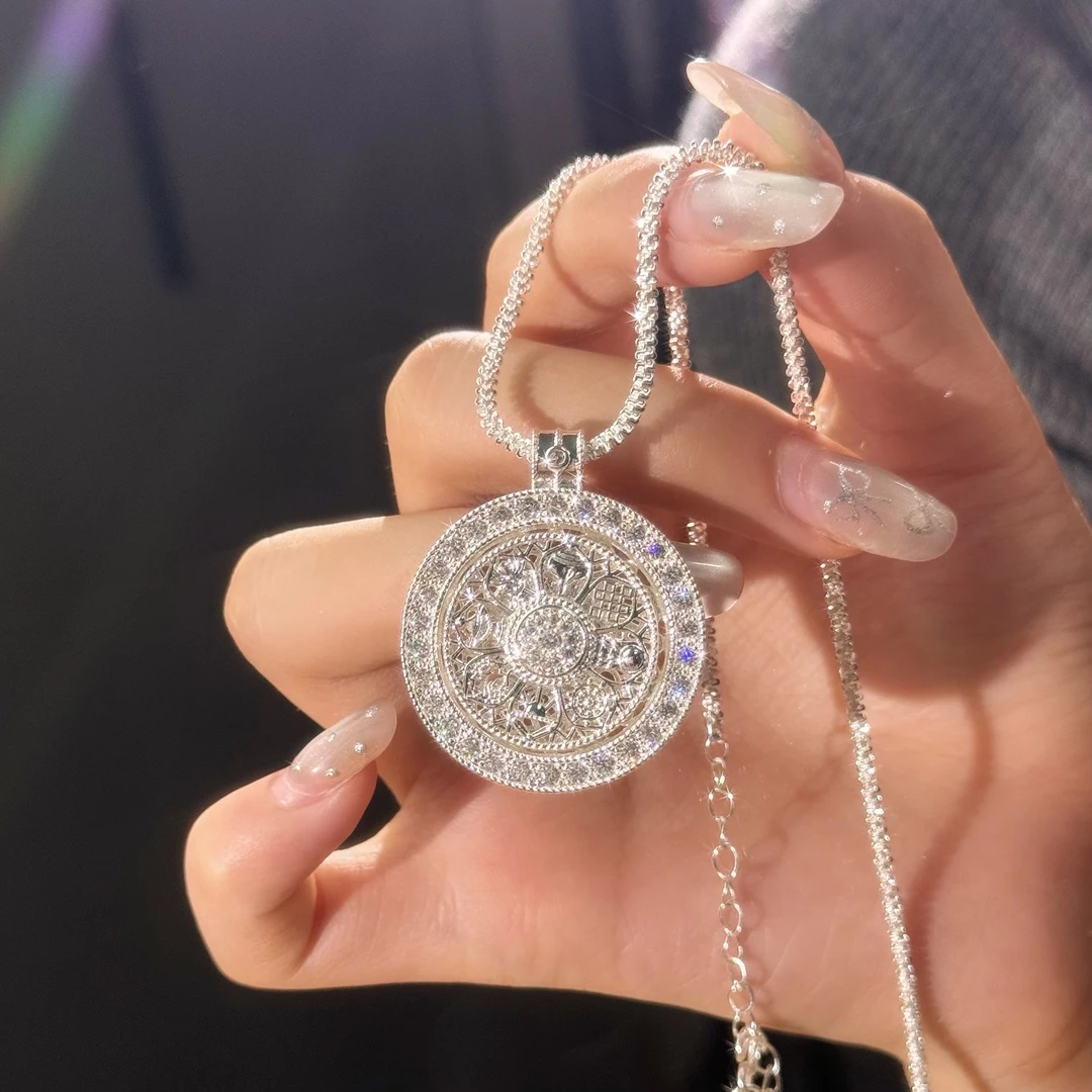 吊坠足银 吊坠足银999.9新中式可旋转八宝罗盘情侣挂坠