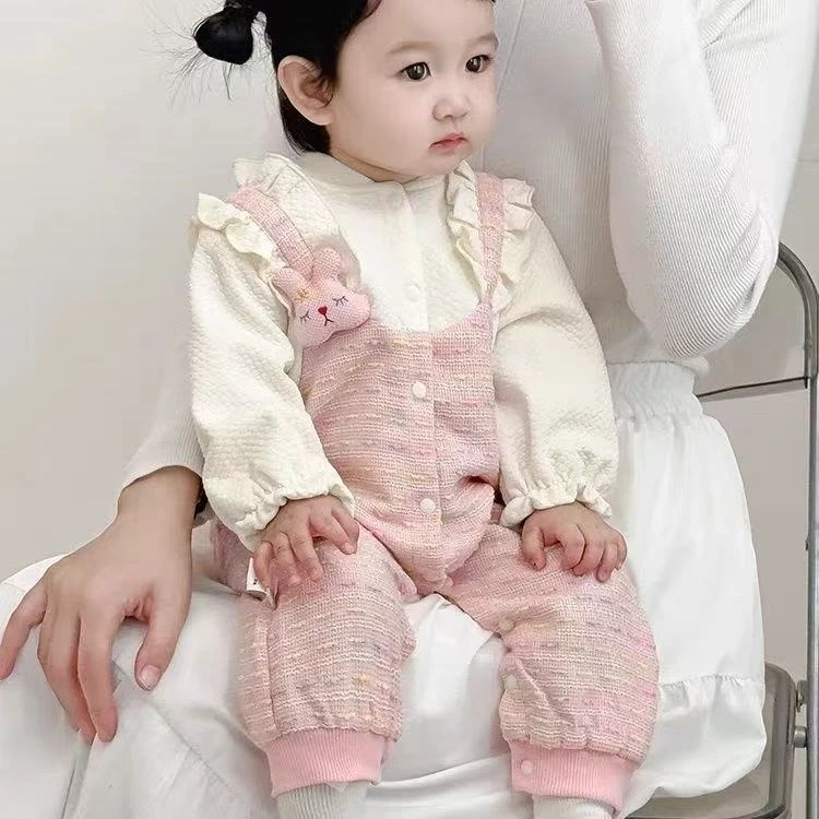 春秋衣服婴儿加绒连体衣卡通可爱两件宝宝外出服满月周岁爬服哈衣