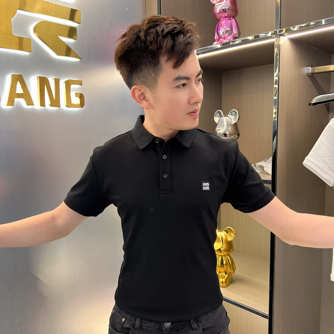 2025新款polo衫男短袖t恤夏季潮牌刺绣简约粉色男士上衣服-G1121