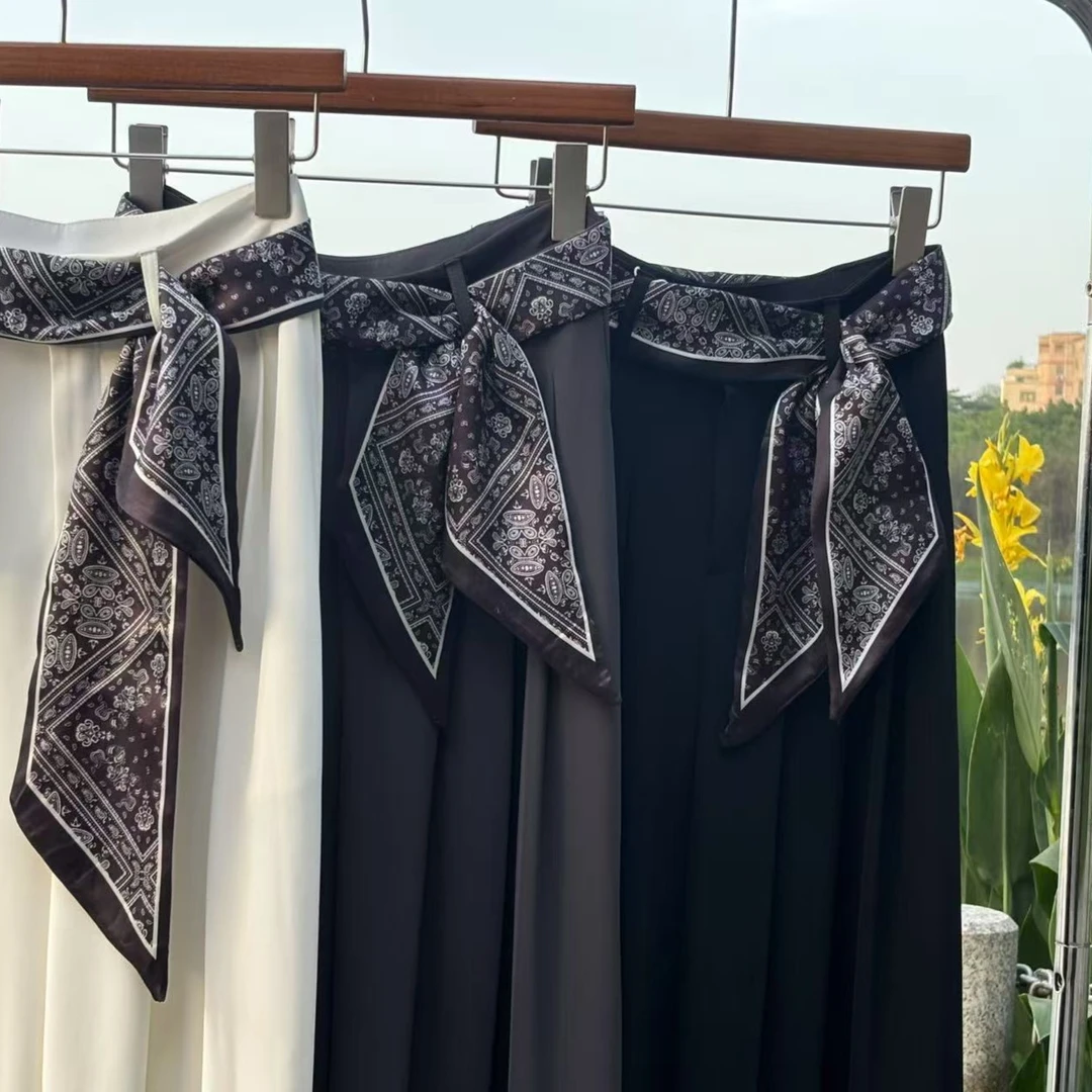 （丝巾款）夏季莱赛尔冰丝休闲拖地裤显高显瘦休闲气质高腰阔腿裤