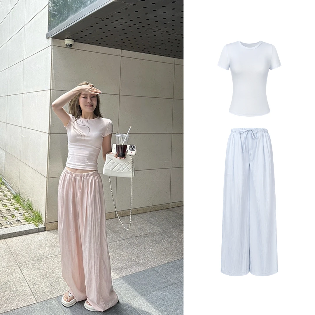 【自在舒展】实在好穿紧实t恤+直筒运动裤两色C 8850#