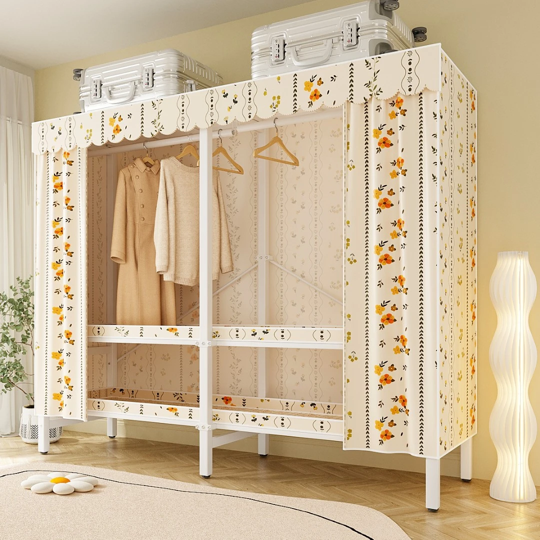 北之木免安装衣柜家用简易布衣柜折叠卧室出租房大人挂衣橱免安装