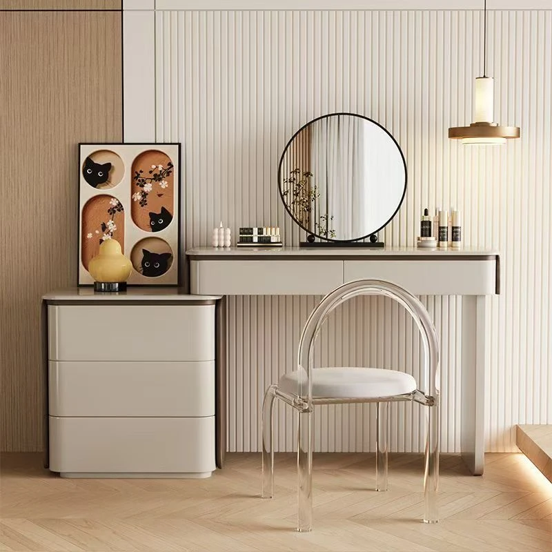 2025新款实木梳妆台烤漆斗柜妆台一体卧室家用床头柜轻奢化妆桌