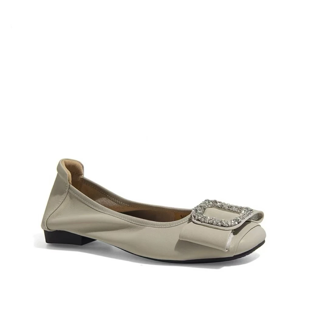 C1059 灰色  时尚舒适低跟方头水钻蝴蝶结浅口女单鞋