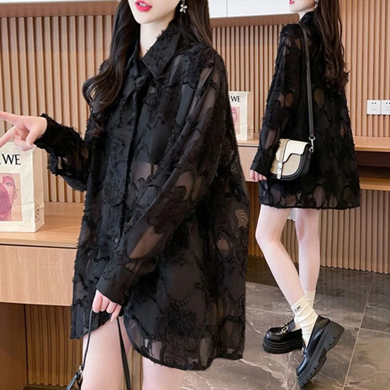 中长款超仙防晒衣女外穿夏季薄款宽松大码休闲显瘦衬衫防晒服外套