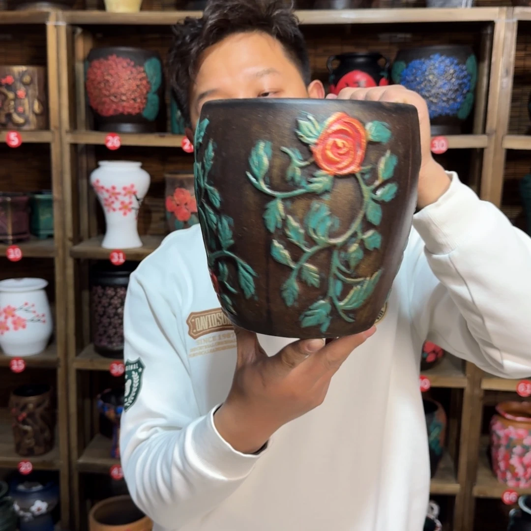 带孔高端浮雕花盆炸炸炸